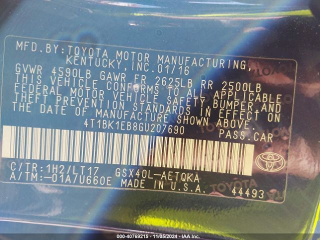 4T1BK1EB8GU207690 Toyota Avalon Touring