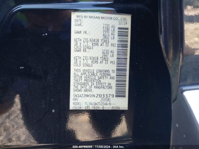 5N1AZ2MH5FN203379 Nissan MURANO SV