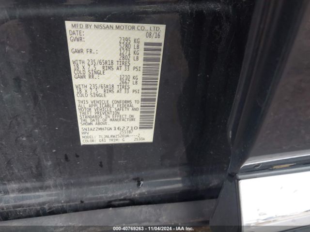 5N1AZ2MH7GN162710 Nissan MURANO SL