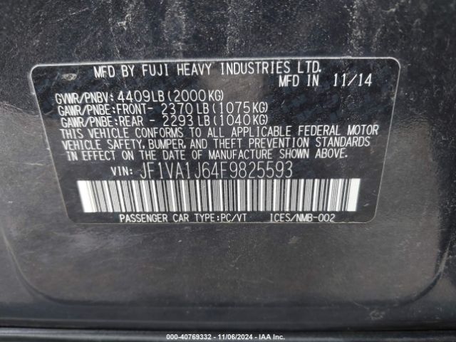 JF1VA1J64F9825593 Subaru Wrx Limited