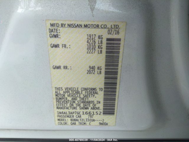 1N4AL3AP7GC166152 Nissan Altima 2.5 Sl