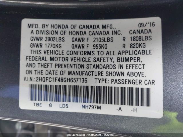 2HGFC1F48GH657136 Honda Civic Ex-t