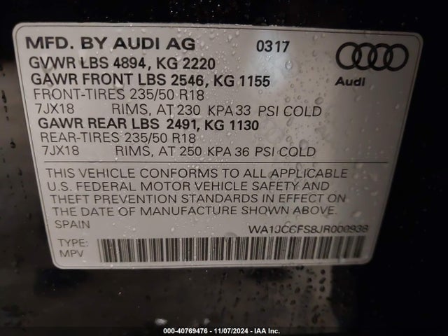 2018 AUDI Q3 WA1JCCFS8JR000938 Photo 8