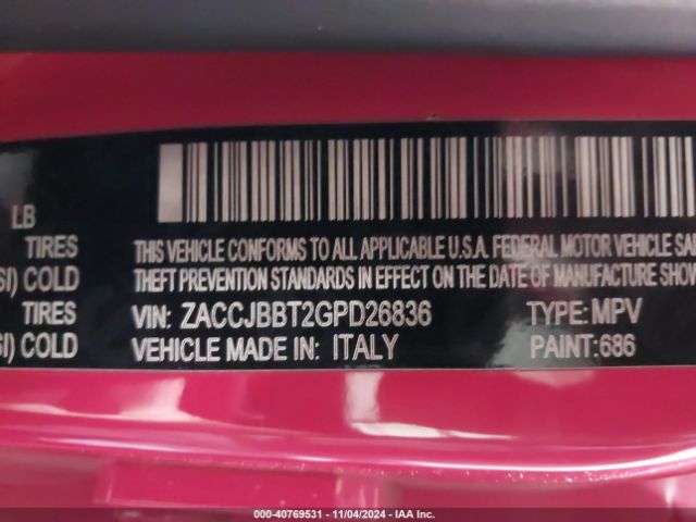 ZACCJBBT2GPD26836 Jeep Renegade Latitude