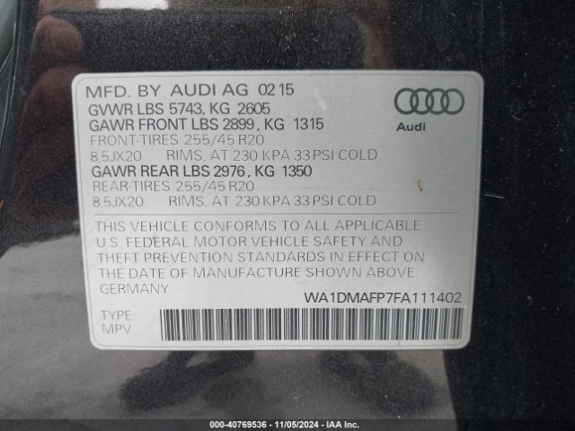 WA1DMAFP7FA111402 Audi Q5 3.0 Tdi Premium Plus