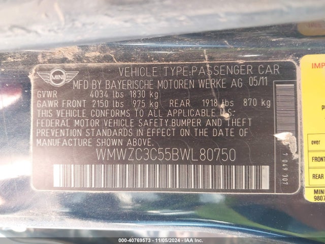 2011 MINI COOPER S COUNTRYMAN WMWZC3C55BWL80750 Photo 8