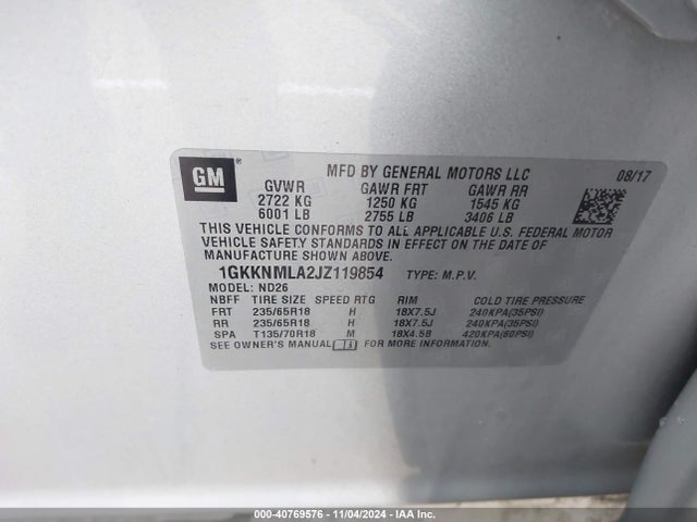 GMC Acadia Slt-1 2018 1GKKNMLA2JZ119854 Image 9