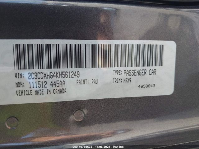 2C3CDXHG4KH561249 Dodge Charger Gt Rwd
