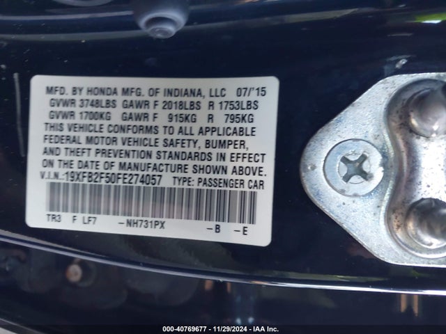 Honda Civic Lx 2015 19XFB2F50FE274057 Image 9