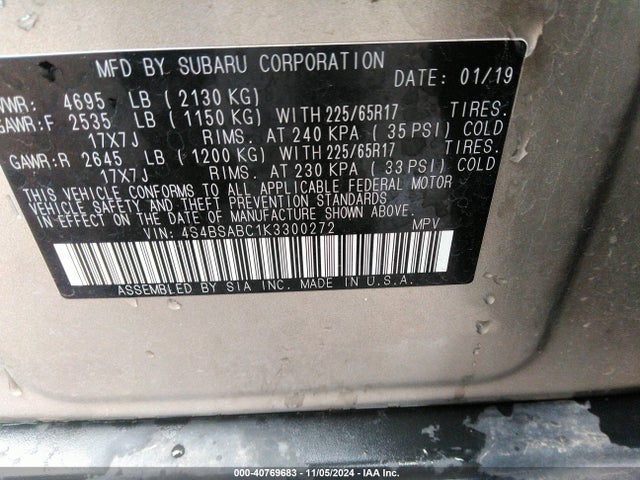 4S4BSABC1K3300272 Subaru Outback 2.5i