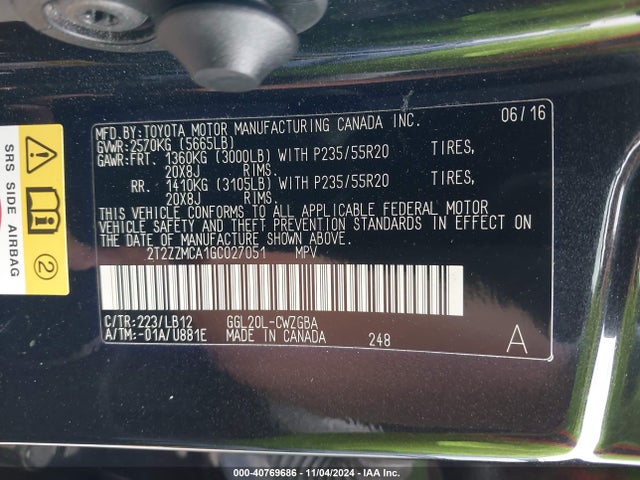 2T2ZZMCA1GC027051 Lexus RX 350