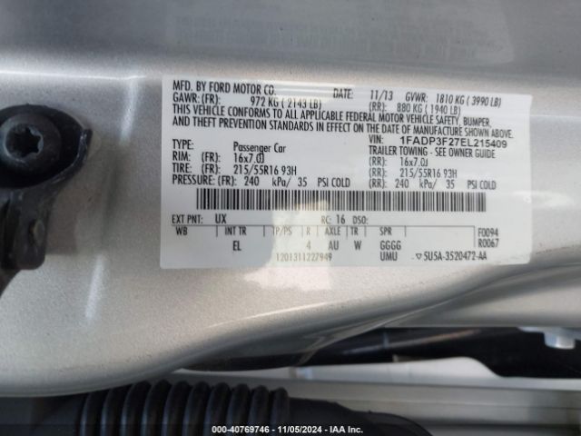 1FADP3F27EL215409 Ford FOCUS SE