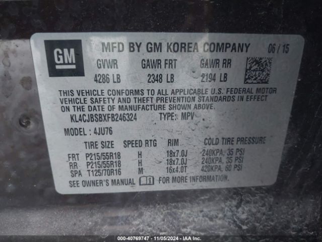 KL4CJBSBXFB246324 Buick Encore Convenience