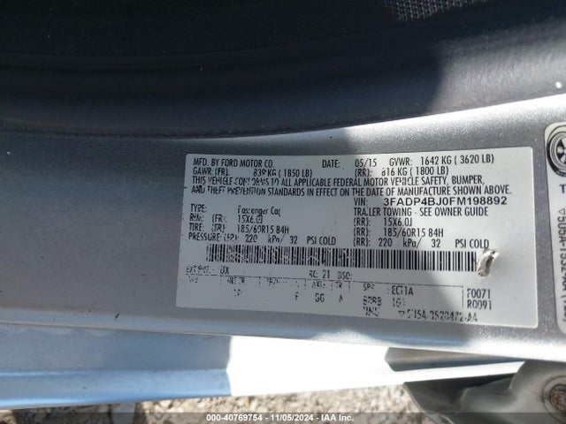 Ford FIESTA SE 2015 3FADP4BJ0FM198892 Image 9