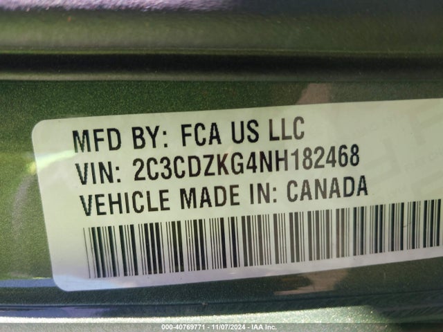 2022 Dodge Challenger Gt Awd მანქანა იყიდება აუქციონზე, vin: 2C3CDZKG4NH182468, აუქციონის ნომერი: 40769771