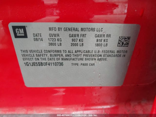 1G1JE5SB0F4110736 Chevrolet Sonic Ltz Auto