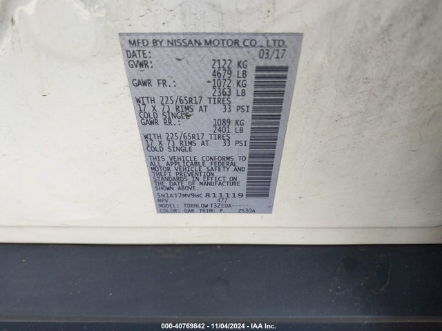 Nissan ROGUE SV 2017 5N1AT2MV9HC811119 Image 9