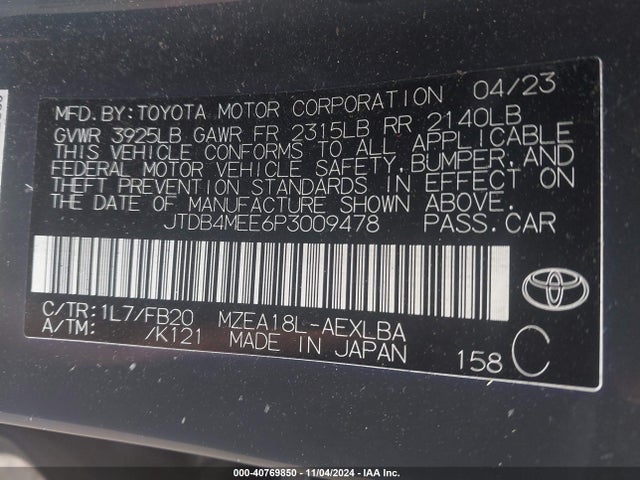 Toyota COROLLA LE 2023 JTDB4MEE6P3009478 Image 9