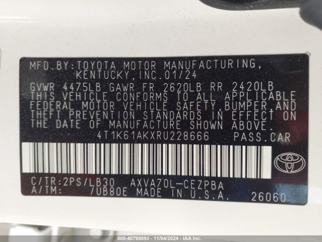 4T1K61AKXRU228666 Toyota CAMRY XSE
