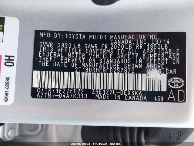 Toyota Corolla S Plus 2015 2T1BURHE9FC257870 Image 9