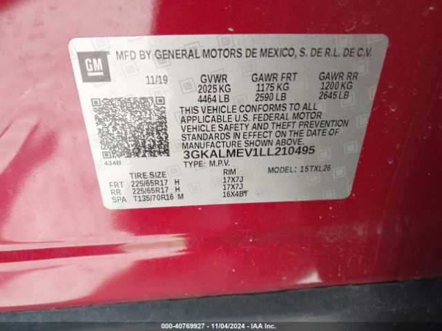 3GKALMEV1LL210495 GMC Terrain Fwd Sle