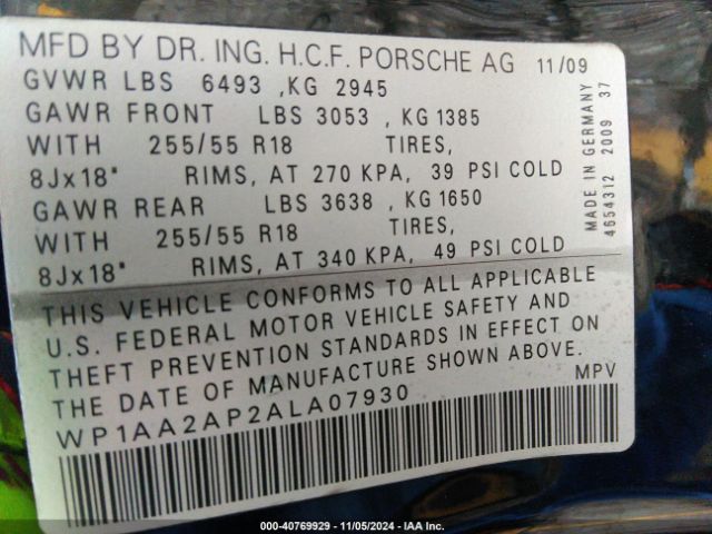 2010 PORSCHE CAYENNE WP1AA2AP2ALA07930 Photo 8