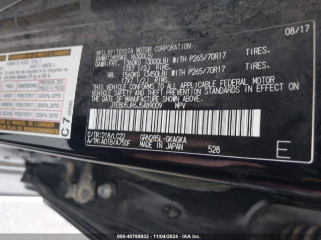 JTEBU5JR6J5489009 Toyota 4runner Trd Off Road Premium