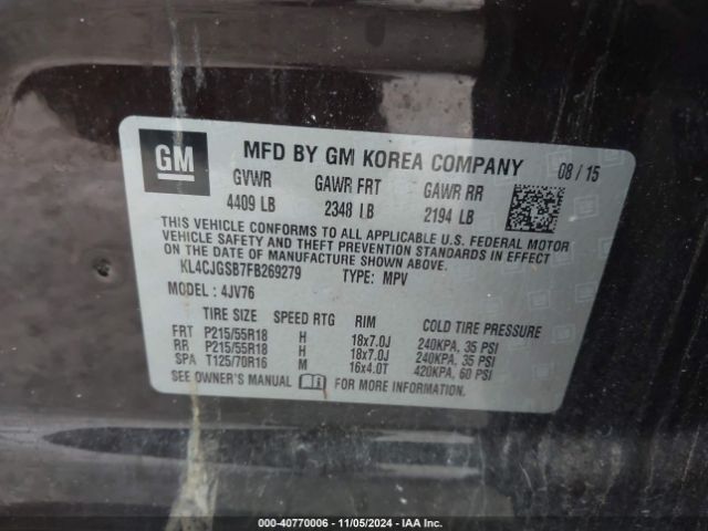 KL4CJGSB7FB269279 Buick Encore Leather