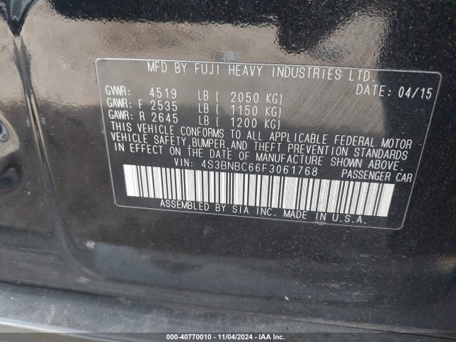 Subaru Legacy 2.5i Premium 2015 4S3BNBC66F3061768 Image 9
