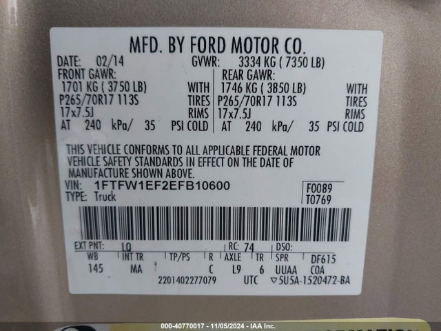 Ford F-150 Xlt 2014 1FTFW1EF2EFB10600 Image 9