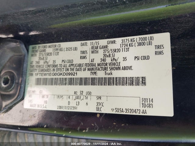 Ford F-150 Lariat 2016 1FTEW1EG0GKD09921 Image 9