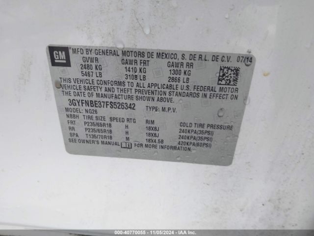 3GYFNBE37FS526342 Cadillac Srx Luxury Collection
