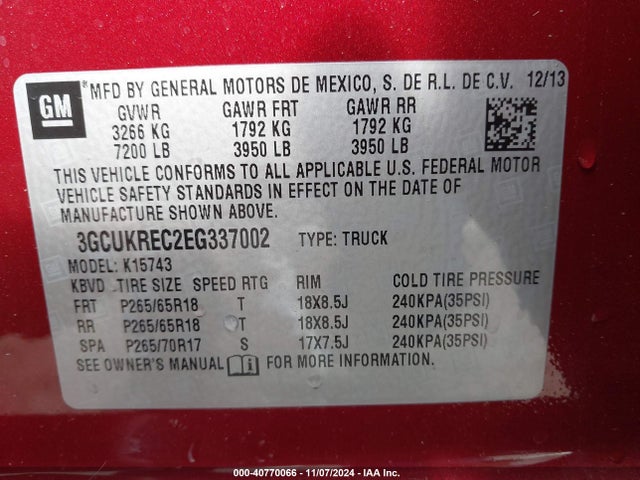 Chevrolet Silverado 1500 2lt 2014 3GCUKREC2EG337002 Image 9