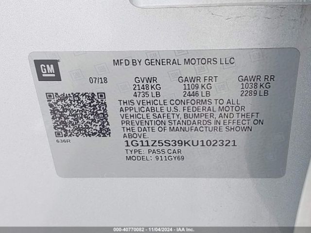1G11Z5S39KU102321 Chevrolet IMPALA LT