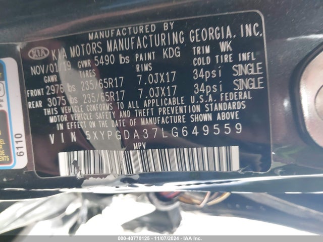 KIA Sorento 2.4l Lx 2020 5XYPGDA37LG649559 Image 9