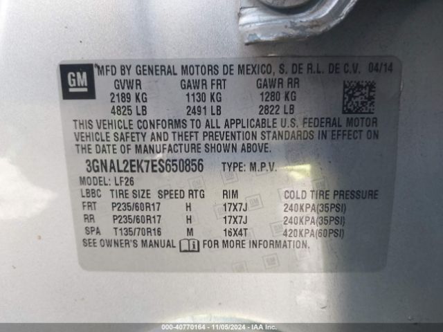 3GNAL2EK7ES650856 Chevrolet Captiva Sport 2ls