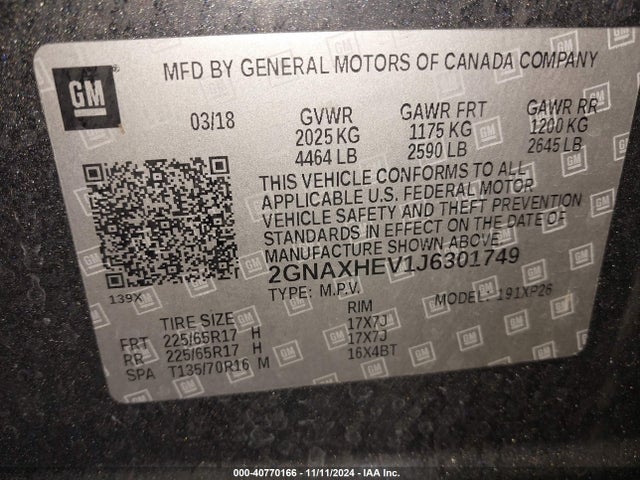 2GNAXHEV1J6301749 Chevrolet EQUINOX LS
