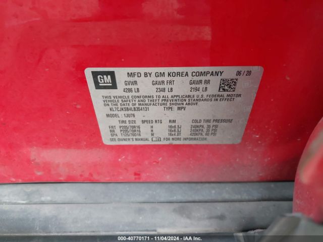 KL7CJKSB4LB354131 Chevrolet Trax Fwd Ls