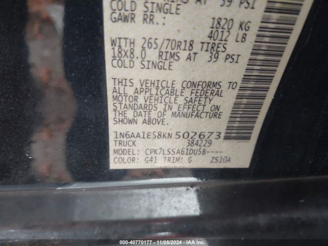 1N6AA1E58KN502673 Nissan TITAN SV