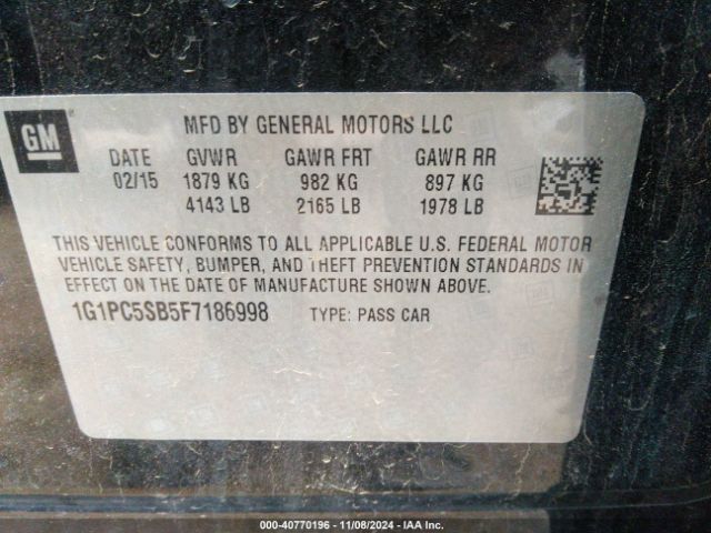 1G1PC5SB5F7186998 Chevrolet Cruze 1lt Auto