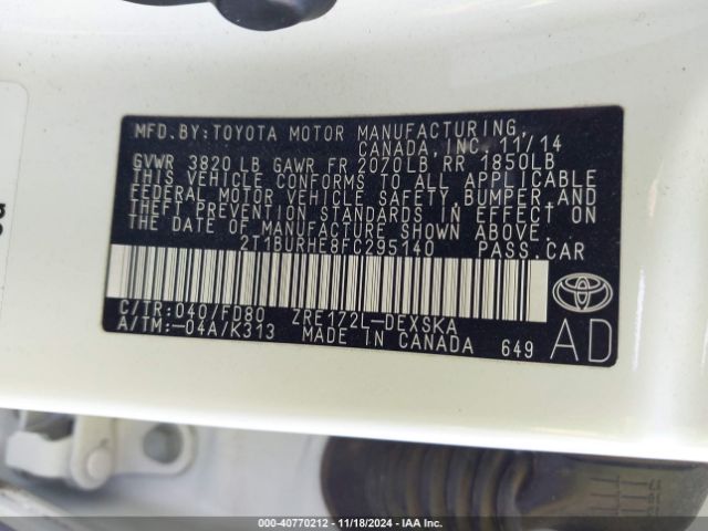 2T1BURHE8FC295140 Toyota Corolla S