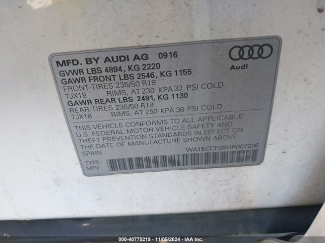 WA1ECCFS8HR007206 Audi Q3 2.0t Premium