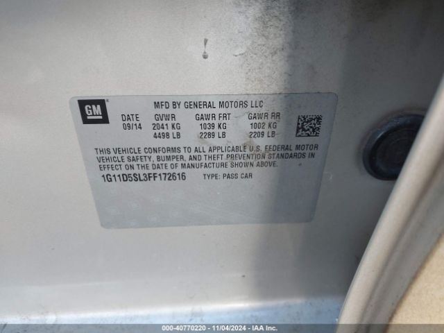 1G11D5SL3FF172616 Chevrolet MALIBU 2LT