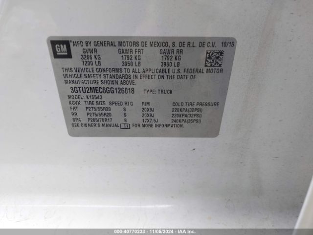 3GTU2MEC6GG126018 GMC Sierra 1500 Sle