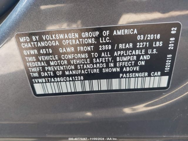 1VWBT7A36GC041238 Volkswagen Passat 1.8t Se