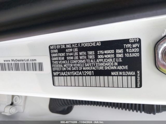 WP1AA2AY5KDA12981 Porsche Cayenne