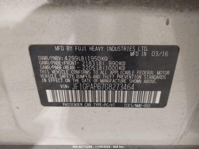 JF1GPAP67G8273464 Subaru Impreza 2.0i Sport Premium