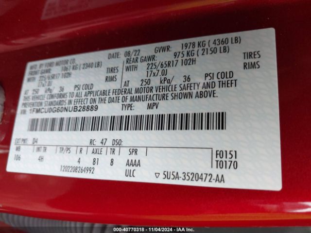 2022 FORD ESCAPE 1FMCU0G60NUB28889 Photo 8