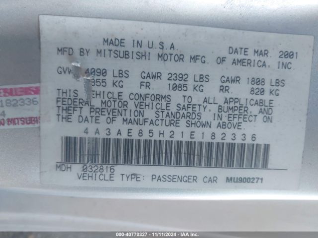 2001 MITSUBISHI ECLIPSE SPYDER 4A3AE85H21E182336 Photo 8