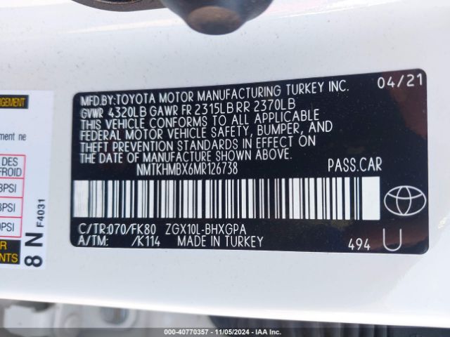NMTKHMBX6MR126738 Toyota C-HR XLE